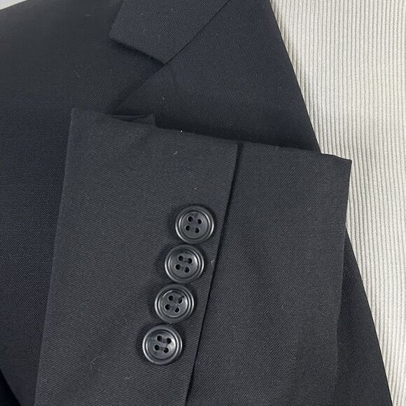 Pronto Uomo 46S Suit 44 x 26 Pleated 100% Wool All Black Two Button Fully Lined - Picture 5 of 12